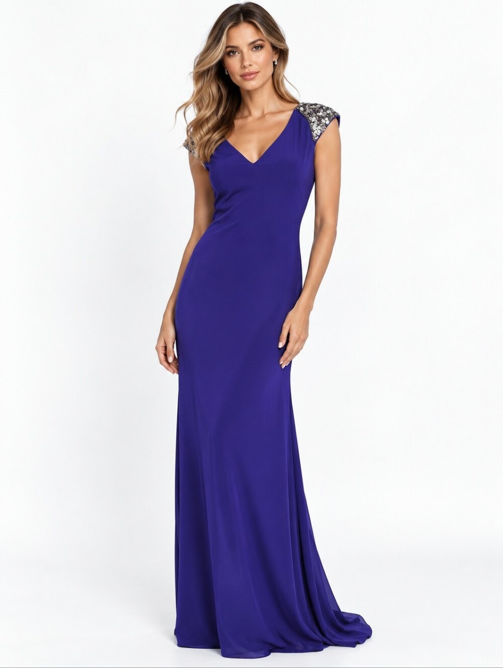 Marchesa Notte Embellished Shoulder Cap Sleeve Purple Gown Size 4 NEW